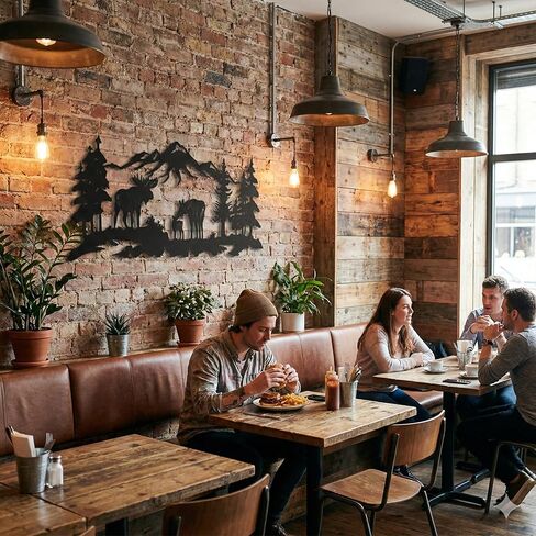 Metal Wall Art, Moose Art, Nature Wall Art, Tree Decor, Home Living Room Wall Decoration (24"W x 10"H / 60x26 cm) in Kuwait