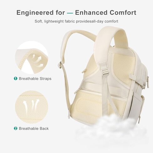 MOSISO Puffy Laptop Backpack for Women, 15.6 inch Lightweight Computer Bookbag Carry on Daypack with Flap Pocket, Travel Backpack Personal Item Bag for Commute Weekender College Work Business, Beige in Saudi Arabia