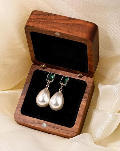 أقراط متدلية من الزمرد واللؤلؤ، أقراط عتيقة مطلية بالذهب عيار 14 قيراط للنساء، أقراط متدلية على شكل دمعة هدية مجوهرات in Kuwait