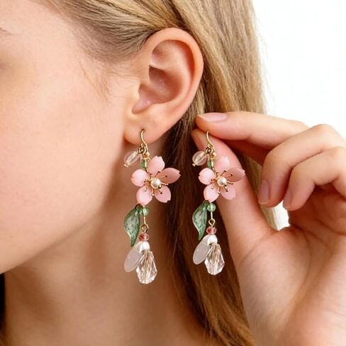 Pink Flower Earrings Spring Pink Cherry Blossom Flower floral Dangle Earrings for Women in Kuwait