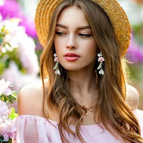 Pink Flower Earrings Spring Pink Cherry Blossom Flower floral Dangle Earrings for Women in Kuwait