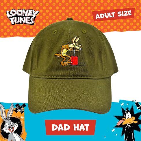 Looney Tunes Baseball Cap, Wile E. Coyote and Road Runner Adult Adjustable Cotton Dad Hat with Curved Brim for Men and Women, Olive, One Size in Saudi Arabia