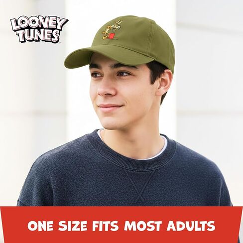 Looney Tunes Baseball Cap, Wile E. Coyote and Road Runner Adult Adjustable Cotton Dad Hat with Curved Brim for Men and Women, Olive, One Size in Saudi Arabia