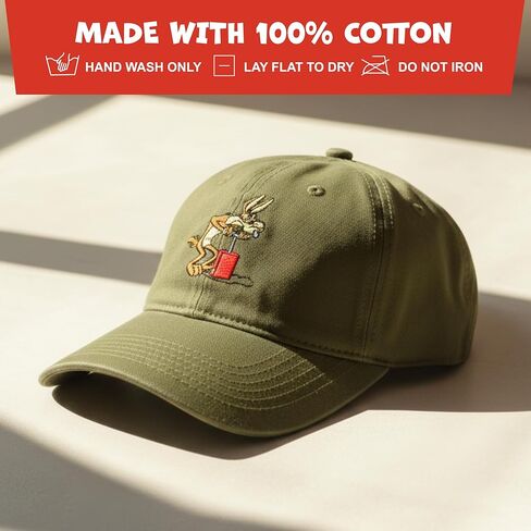 Looney Tunes Baseball Cap, Wile E. Coyote and Road Runner Adult Adjustable Cotton Dad Hat with Curved Brim for Men and Women, Olive, One Size in Saudi Arabia