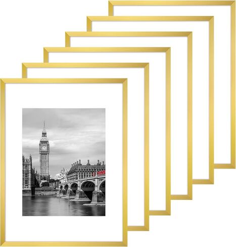 Fixwal 12x16 Poster Frame Set of 6 with Shatter Resistant Plastic Glass, Thin Border and Light Weight Photo Frames for Wall Decor Diamond Art, Gold in Kuwait
