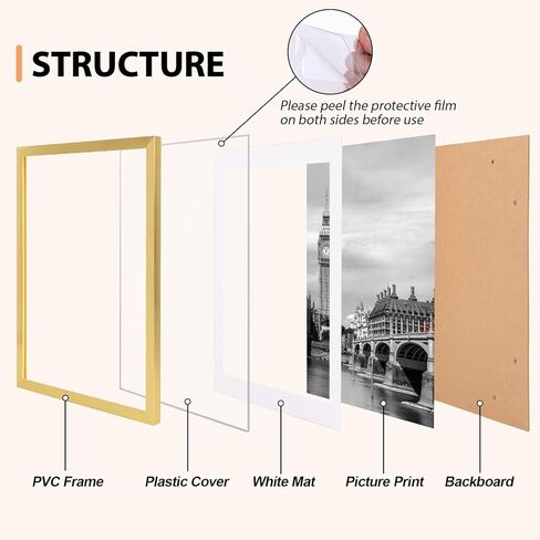 Fixwal 12x16 Poster Frame Set of 6 with Shatter Resistant Plastic Glass, Thin Border and Light Weight Photo Frames for Wall Decor Diamond Art, Gold in Kuwait