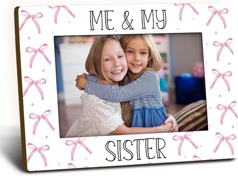 Big Little Sister Picture Frame 4x6, Sisters Gifts Wooden Picture Frame, Christmas Birthday Gifts for Sisters Girls, Me and My Sister Pink Bow Decorative Photo Frames for Table Desk Decor in Kuwait