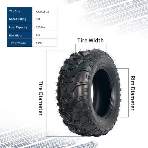 Heavy Duty 6-Ply 24x8x12 ATV/UTV All Terrain Tire Set, Tubeless, 2-Pack – Superior Grip on Mud, Snow, Trail, Dirt & Sand – Fits Quad, Golf Cart – Durable, Puncture-Resistant Replacement in Kuwait