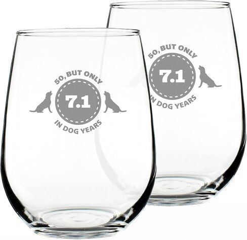 50th Birthday Dog Years - Stemless Wine Glass Gift - Unique Funny Bday Gifts for Women and Men Turning 50 - Large 17 Ounce in Saudi Arabia