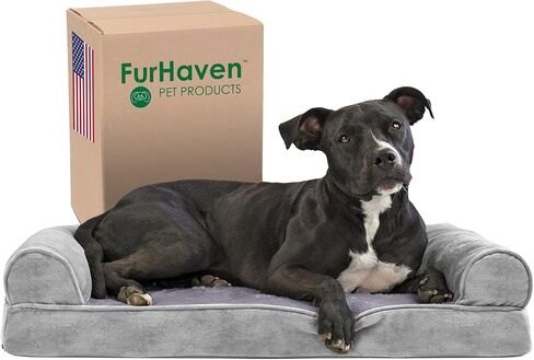 Furhaven Memory Foam Dog Bed for Medium/Small Dogs w/ Removable Bolsters & Washable Cover, For Dogs Up to 35 lbs - Quilted Sofa - Coffee, Medium in Saudi Arabia