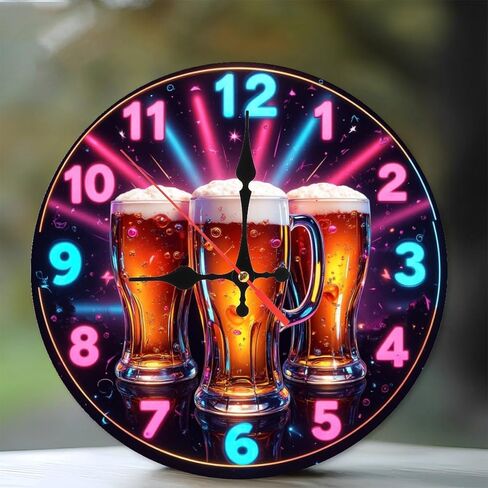 Simulate LED Optical Effects Neon Clock with Beer Mugs Design for Bar Decor10-Inch Wooden Wall Clock, Silent Movement, Battery Operated (AA Batteries Not Included), Artistic Home Decor in Saudi Arabia