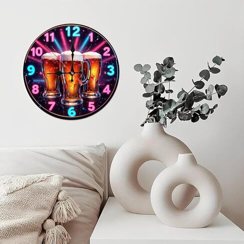 Simulate LED Optical Effects Neon Clock with Beer Mugs Design for Bar Decor10-Inch Wooden Wall Clock, Silent Movement, Battery Operated (AA Batteries Not Included), Artistic Home Decor in Saudi Arabia