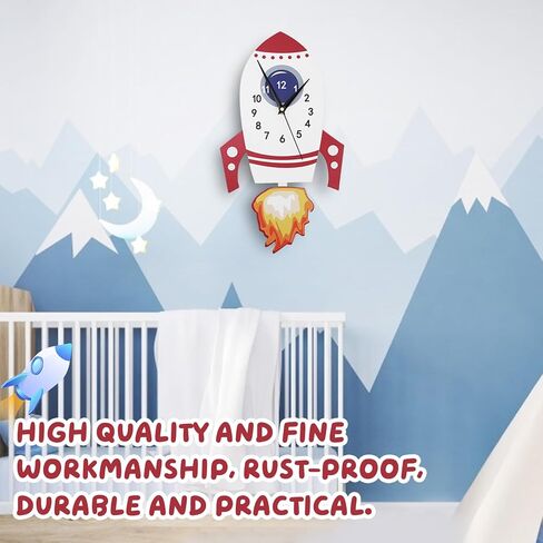 Large 3D Rocket Wall Clock,Kids Wall Clocks,Mute Wall Clock Silent Hanging Clocks Creative Hanging Clock For Teacher Classrooms Or Children Bedrooms Kids Unique Gifts Pendulum Children's Bedroom in Saudi Arabia