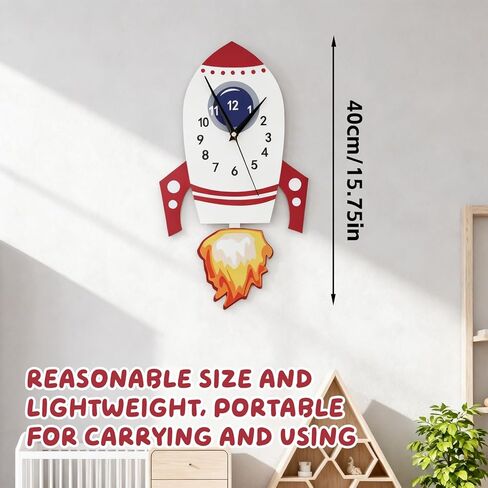 Large 3D Rocket Wall Clock,Kids Wall Clocks,Mute Wall Clock Silent Hanging Clocks Creative Hanging Clock For Teacher Classrooms Or Children Bedrooms Kids Unique Gifts Pendulum Children's Bedroom in Saudi Arabia