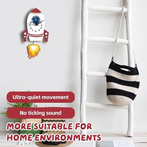 Large 3D Rocket Wall Clock,Kids Wall Clocks,Mute Wall Clock Silent Hanging Clocks Creative Hanging Clock For Teacher Classrooms Or Children Bedrooms Kids Unique Gifts Pendulum Children's Bedroom in Saudi Arabia