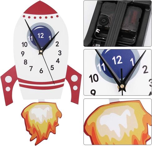 Large 3D Rocket Wall Clock,Kids Wall Clocks,Mute Wall Clock Silent Hanging Clocks Creative Hanging Clock For Teacher Classrooms Or Children Bedrooms Kids Unique Gifts Pendulum Children's Bedroom in Saudi Arabia