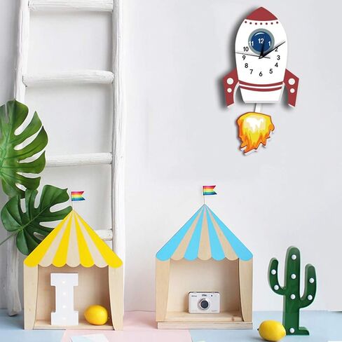 Large 3D Rocket Wall Clock,Kids Wall Clocks,Mute Wall Clock Silent Hanging Clocks Creative Hanging Clock For Teacher Classrooms Or Children Bedrooms Kids Unique Gifts Pendulum Children's Bedroom in Saudi Arabia
