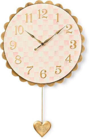 MACKENZIE-CHILDS Heart Pendant Wall Clock, Rustic Home Decor, Pink-and White-Rosy Check in Saudi Arabia