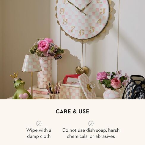 MACKENZIE-CHILDS Heart Pendant Wall Clock, Rustic Home Decor, Pink-and White-Rosy Check in Saudi Arabia