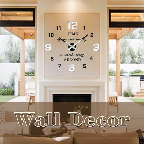 VANGOLD Frameless DIY Wall Clock 3D Mirror Wall Clock Large Mute Wall Stickers for Living Room Bedroom Home Decorations in Kuwait