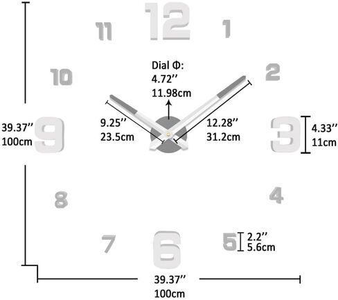 VANGOLD Frameless DIY Wall Clock 3D Mirror Wall Clock Large Mute Wall Stickers for Living Room Bedroom Home Decorations in Kuwait