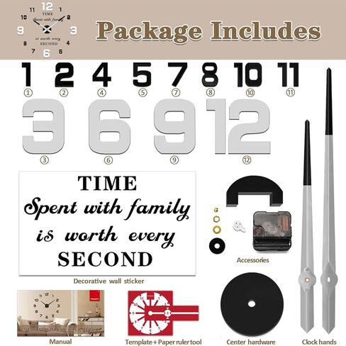 VANGOLD Frameless DIY Wall Clock 3D Mirror Wall Clock Large Mute Wall Stickers for Living Room Bedroom Home Decorations in Kuwait