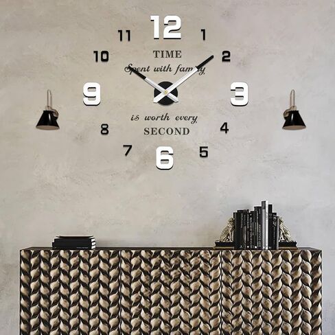 VANGOLD Frameless DIY Wall Clock 3D Mirror Wall Clock Large Mute Wall Stickers for Living Room Bedroom Home Decorations in Kuwait