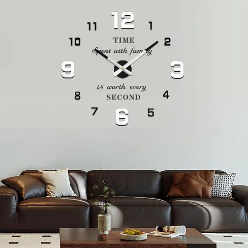 VANGOLD Frameless DIY Wall Clock 3D Mirror Wall Clock Large Mute Wall Stickers for Living Room Bedroom Home Decorations in Kuwait