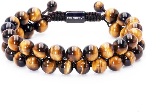 Tigers Eye Bracelet for Men - Premium Handcrafted Mens Tiger Eye Beads Bracelet 2Row, COLORFEY Men Beaded Bracelets Natural Stone Energy Protection Bracelet for Men 8mm Tigers Eye Crystal Gift for Him in Saudi Arabia