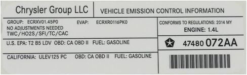 Mopar 47480072AA LABEL VEHICLE EMISSION CONTROL IN in Saudi Arabia