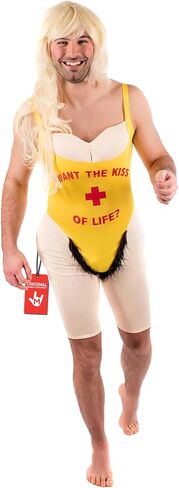 Mens Yellow Swimsuit Adults Lifeguard Bachelor Party Fun Novelty Outfit in Kuwait