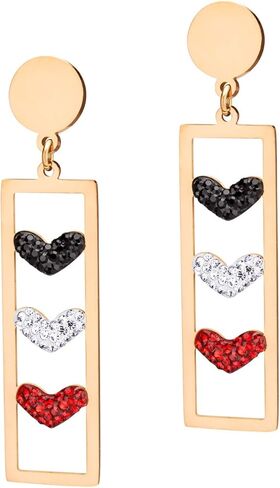 555Jewelry Stainless Steel CZ Heart Trio Dangle Drop Earrings for Women & Ladies in Saudi Arabia