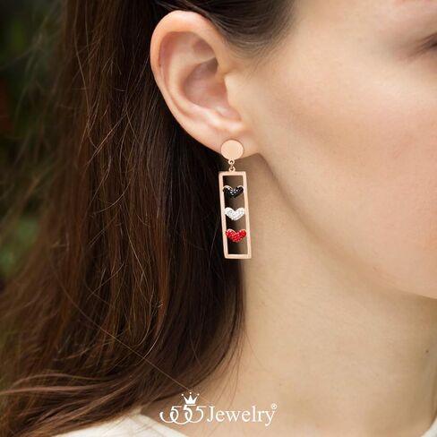 555Jewelry Stainless Steel CZ Heart Trio Dangle Drop Earrings for Women & Ladies in Saudi Arabia