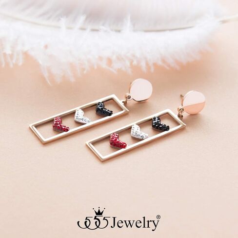 555Jewelry Stainless Steel CZ Heart Trio Dangle Drop Earrings for Women & Ladies in Saudi Arabia