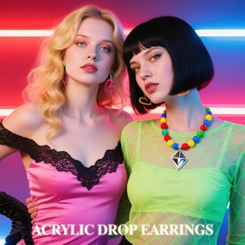 زوجان من الأقراط على شكل قلب نيون، أقراط أكريليك نيون 80s 90s للنساء، أقراط متوهجة باللون الوردي والأصفر لهدايا إكسسوارات الحفلات in Kuwait