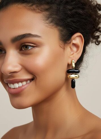 Statement Exaggerated Asymmetrical Geometric Enamel Chandelier Drop Earrings Large Trendy Jewelry For Women Black and Gold Geometric Drop Fashion Earrings in Kuwait