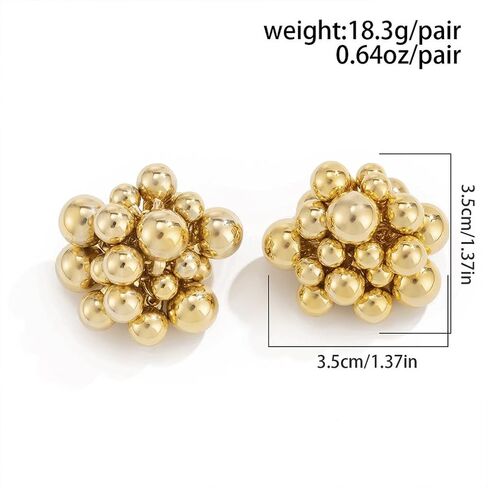 Chunky 14K Gold Beaded Cluster Silver Earrings for Women, Statement Big Round Beads Ball Drop Stud Earring Charm Y2k Party Prom Jewelry Gift Accessory in Saudi Arabia