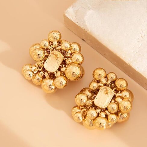 Chunky 14K Gold Beaded Cluster Silver Earrings for Women, Statement Big Round Beads Ball Drop Stud Earring Charm Y2k Party Prom Jewelry Gift Accessory in Saudi Arabia