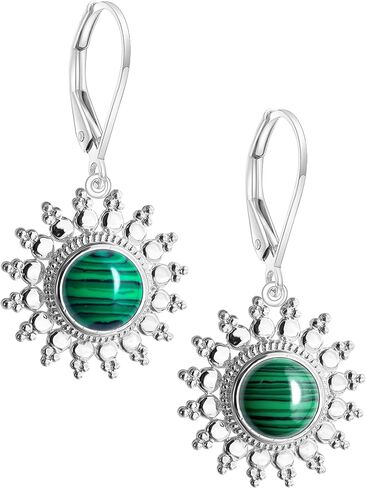 Natural Round Stone Sun Flower Drop Earrings,925 Sterling Silver Real Genuine Crystal Quartz Gemstone Dangle Dangling Statement Earrings Jewelry for Women Her in Saudi Arabia