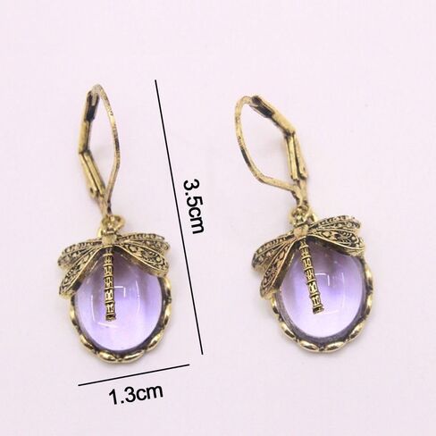 Inlaid Moonstone Drop Earrings Metal Drop Earrings Dragonfly Pendant Earrings Creative Vintage(Silver) in Saudi Arabia