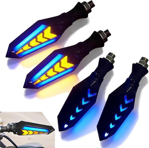 4 PCS Motorcycle Turn Signal Lights, 12V LED Arrow Shape with Flowing Motorcycle Lights, Dual Sided Daytime Running Lights, Universal for Most Motorcycles (Blue) in Kuwait