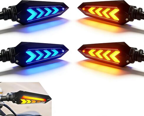 4 PCS Motorcycle Turn Signal Lights, 12V LED Arrow Shape with Flowing Motorcycle Lights, Dual Sided Daytime Running Lights, Universal for Most Motorcycles (Blue) in Saudi Arabia