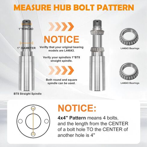 2 Set 2000 lbs Trailer Axle Spindle Kit Round BT8 Spindlewith4-Lug 4" Hub, Trailer Axle Kit for 2000 lb 4Lug TrailerHub Fits 1" Spindle, Fits Boat, Utility & Cargo Trailers in Kuwait
