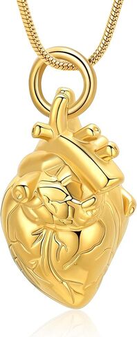 zeqingjw Anatomical Heart Memorial Urn Necklace for Ashes Holder Stainlesss Steel 3D Heart Cremation Jewelry Funeral Keepsake Pendant of Loved Ones in Saudi Arabia