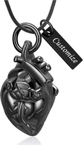 zeqingjw Anatomical Heart Memorial Urn Necklace for Ashes Holder Stainlesss Steel 3D Heart Cremation Jewelry Funeral Keepsake Pendant of Loved Ones in Saudi Arabia