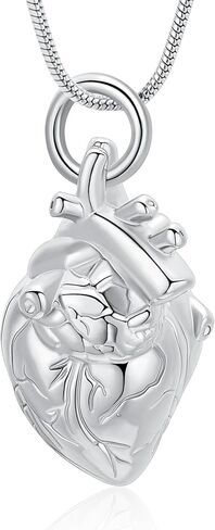 zeqingjw Anatomical Heart Memorial Urn Necklace for Ashes Holder Stainlesss Steel 3D Heart Cremation Jewelry Funeral Keepsake Pendant of Loved Ones in Saudi Arabia