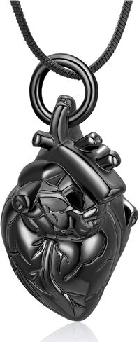 zeqingjw Anatomical Heart Memorial Urn Necklace for Ashes Holder Stainlesss Steel 3D Heart Cremation Jewelry Funeral Keepsake Pendant of Loved Ones in Saudi Arabia