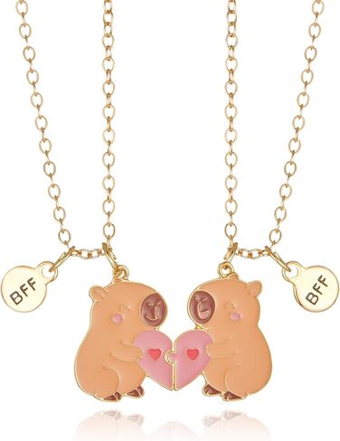 HANRESHE Brown Capybara Best Friend Necklace Cute Heart Capybara Bff Necklace Fashion Friendship Necklaces Gift in Kuwait