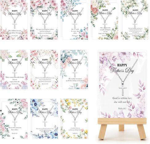 Sureio 24 Sets Christian Faith Cross Necklace for Mother Religious Pendant Necklace Bulk with Vintage Bible Verse Card Inspirational Jewelry Gifts for Mother's Day Easter Mom Women Church Coworker in Saudi Arabia