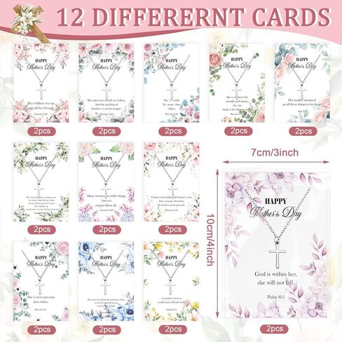Sureio 24 Sets Christian Faith Cross Necklace for Mother Religious Pendant Necklace Bulk with Vintage Bible Verse Card Inspirational Jewelry Gifts for Mother's Day Easter Mom Women Church Coworker in Saudi Arabia